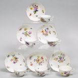 Six Meissen Flower Painted Petal Fluted Cups and Saucers, mid-18th century, saucer diameter 5.1 in —