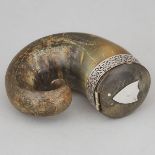Scottish Silver Mounted Ram’s Horn Snuff Mull, 19th century, length 3.5 in — 8.8 cm