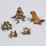 Group of Austrian Cold Painted Bronze Animals, c.1900, tallest height 1.1 in — 2.9 cm (5 Pieces)