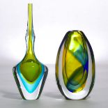 Two Citron and Blue Sommerso Glass Vases, probably Murano, mid-20th century, height 12.6 in — 32 cm;