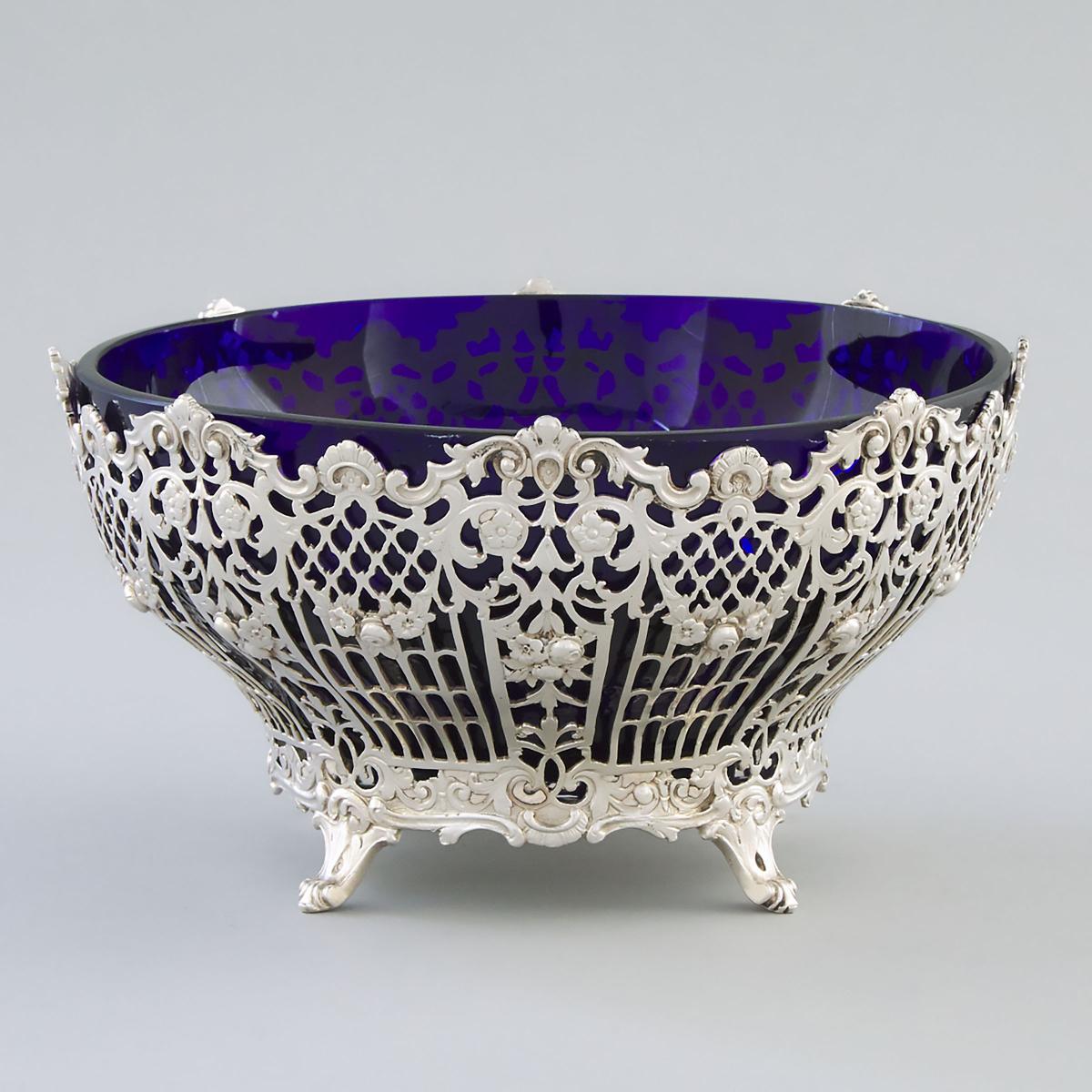 German Silver Pierced Circular Bowl, Storck & Sinsheimer, Hanau, early 20th century, height 37 in —