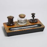 Victorian Brass Mounted Parcel Ebonized Walnut and Rosewood Desk Stand, c.1860, length 12 in — 30.5