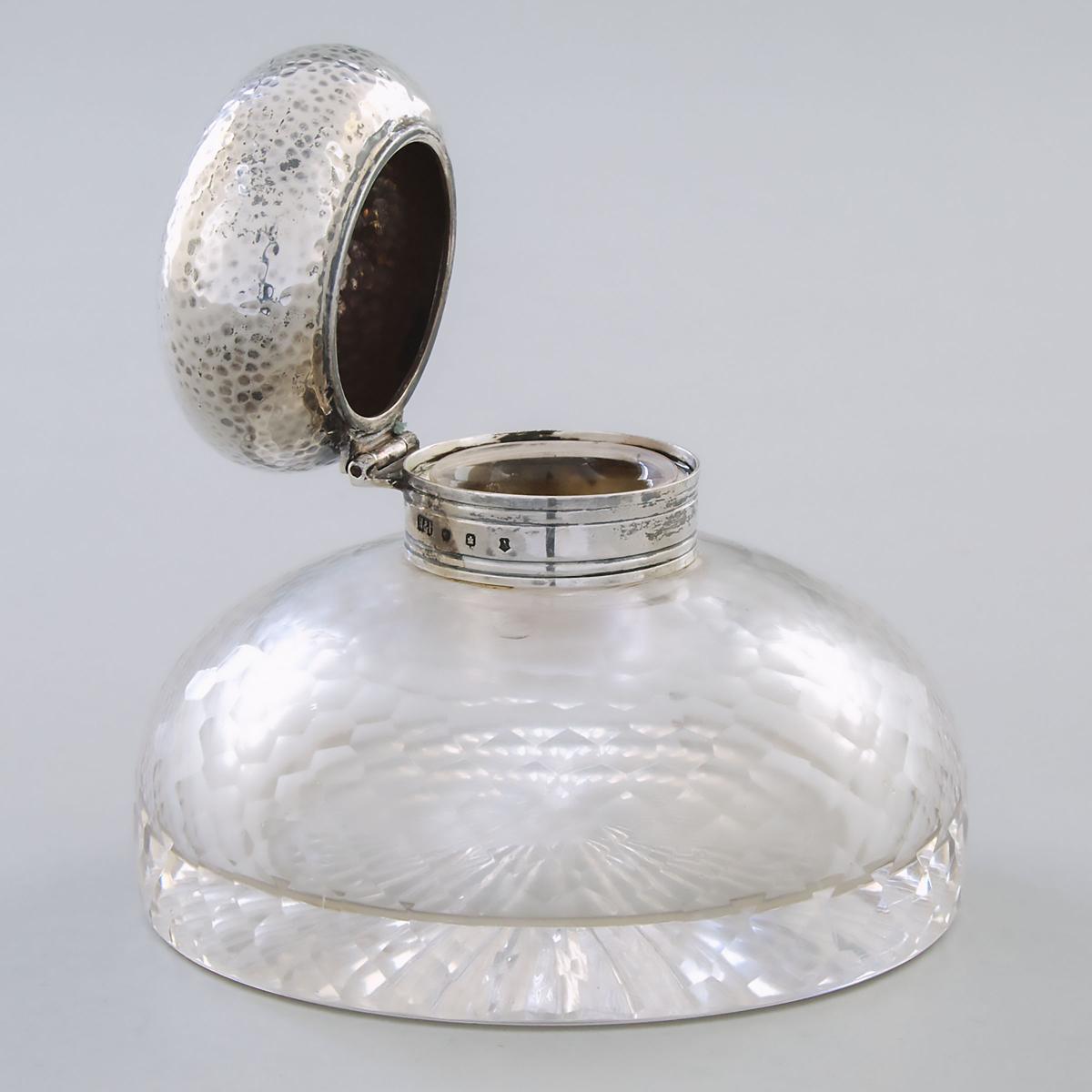 Edwardian Scottish Silver Mounted Cut Glass Inkwell, Hamilton & Inches, Edinburgh, 1906, height 3.5 - Image 2 of 2