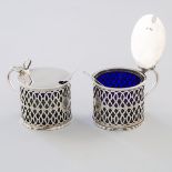 Pair of English Silver Pierced Drum Mustard Pots, Thomas Edward Rawlings (possibly), London, 1920, h