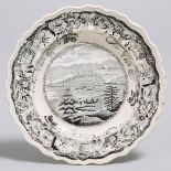 Staffordshire Black-Printed Plate, 'Picturesque Views, West Point, Hudson River', James & Ralph Clew