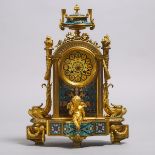 French Champlevé Enamelled GIlt Bronze Mantle Clock, Leroy & Fils, Paris, c.1870, height 17 in — 43.