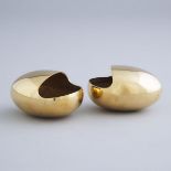 Two Danish Modern Bronze 'Smile' Ashtrays by Hans Bunde for Carl M. Cohr Silver Co. c.1955, 2 x 2.75