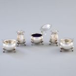 English Silver Condiment Set, Joseph Gloster Ltd., Birmingham, 1917, caster height 3.3 in — 8.3 cm (