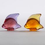 Two Lalique Coloured Glass Tropical Fish, post-1945, height 2 in — 5 cm (2 Pieces)