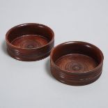 Pair of Victorian Turned Mahogany Wine Coasters, 19th century, diameter 5.5 in — 14 cm