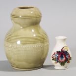 Moorcroft Small Orchids Vase and a Natural Pottery Vase, 20th century, height 3.5 in — 9 cm; 6.8 in