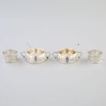 Pair of Victorian Silver Salt Cellars with Spoons and a Pair of Napkin Rings, Martin & Hall, London