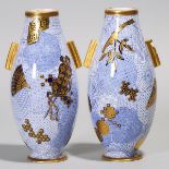 Pair of Royal Worcester Blue and Gilt Japanese-Style Vases, 1877, height 8.5 in — 21.7 cm (2 Pieces)