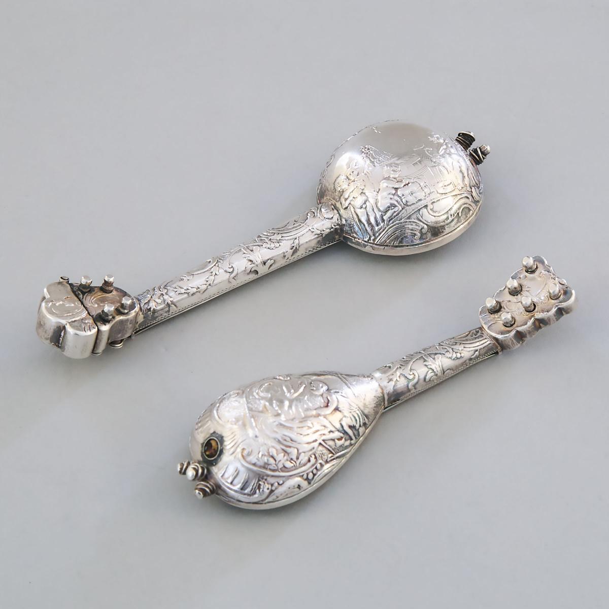 Two Dutch Silver Mandolin-Form Perfume Bottles, c.1900, length 4.8 in — 12.2 cm; 4 in — 10.1 cm (2 P - Image 2 of 3