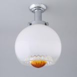 Italian Glass and Chrome Pendant Light Fixture by Mazzega, Italy, c.1968, drop 16.5 in — 41.9 cm, gl