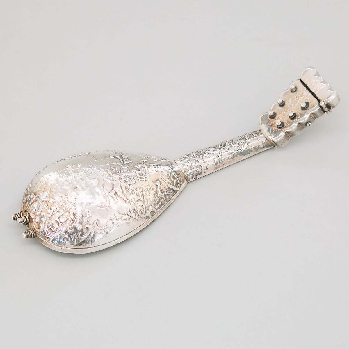 Dutch Silver Mandolin-Form Perfume Bottle, c.1900, length 6.9 in — 17.4 cm - Image 2 of 3