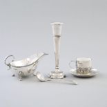 Group of English Silver, 19th/20th century, vase height 7.2 in — 18.2 cm (5 Pieces)