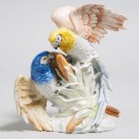 German Porcelain Model of Two Parrots with Corn, W.K.C. Gräfenthal, c.1900, height 10.6 in — 27 cm