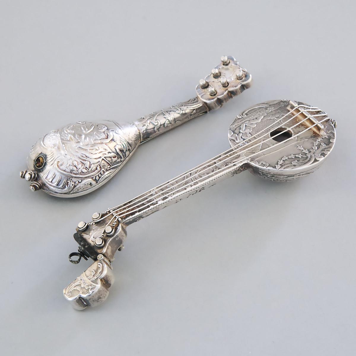 Two Dutch Silver Mandolin-Form Perfume Bottles, c.1900, length 4.8 in — 12.2 cm; 4 in — 10.1 cm (2 P - Image 3 of 3