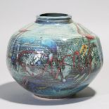 Kayo O'Young (Canadian, b.1950), Blue Glazed Vase, 1993, height 8.9 in — 22.5 cm, diameter 10 in — 2