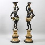 Pair of Venetian Blackamoor Figural Pedestals, Italy, mid 19th century, height 57.75 in — 146.7 cm