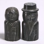 Pair of Argillite Pilgrim Figure Salt and Pepper Shakers, early-mid 20th century, height 3.4 in — 8.