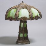 Edward Miller & Co. Art Nouveau Slag Glass Table Lamp, Meriden, Ct., early 20th century, height 22.2