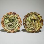 Pair of José Cunha Majolica Palissy-Style Circular Wall Plaques, late 19th century, diameter 9 in —