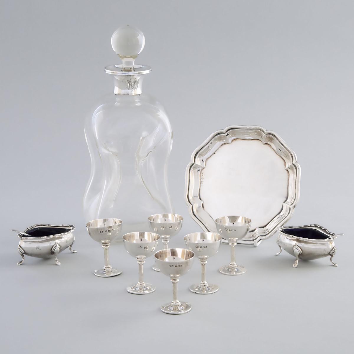 Group of English Silver, Birmingham and Sheffield, 1921-30, decanter height 10.2 in — 25.8 cm (10 Pi