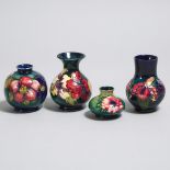 Four Moorcroft Small Vases, c.1945-75, largest height 5.1 in — 13 cm (4 Pieces)