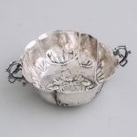 German Silver Two-Handled Lobed Oval Brandy Bowl, 18th century, width 5.2 in — 13.2 cm