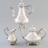 Victorian Silver Coffee Pot, Teapot and Cream Jug, Edward, John & William Barnard, London, 1849/50,