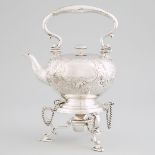 Victorian Silver Plated Tea Kettle on Lampstand, Elkington & Co., Birmingham, 1861, overall height 1