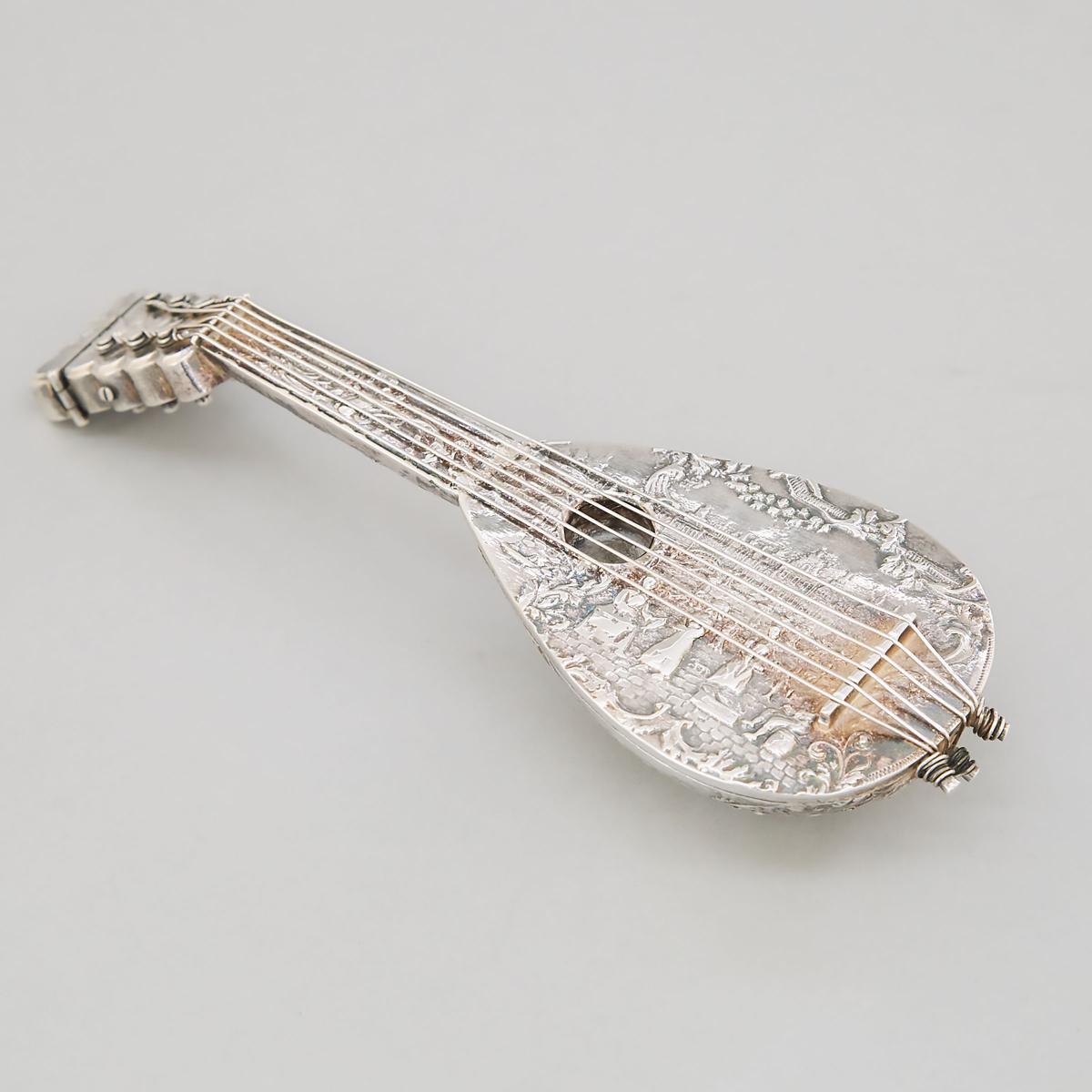 Dutch Silver Mandolin-Form Perfume Bottle, c.1900, length 6.9 in — 17.4 cm