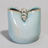 Deichmann Mottled Blue Glazed Stoneware 'Bag' Vase, Kjeld & Erica Deichmann, mid-20th century, heigh