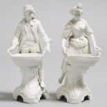 Pair of Berlin White-Glazed Figural Salt Cellars, late 19th/early 20th century, height 9 in — 22.8 c