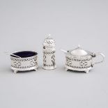 English Silver Condiment Set, William Suckling Ltd., Birmingham, 1960, caster height 2.7 in — 6.9 cm