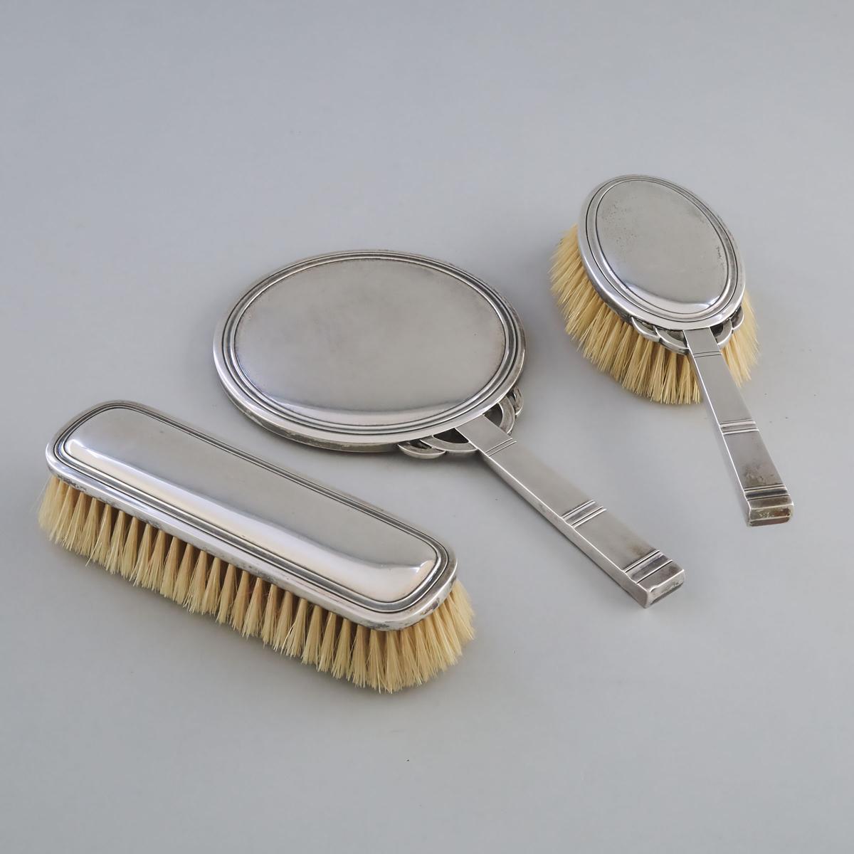 Danish Silver Dressing Table Set, Grann & Laglye, Copenhagen, 1933, mirror length 10.2 in — 26 cm (3