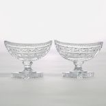 Pair of Anglo-Irish Style Cut Glass Small Pedestal-Footed Oval Bowls, 20th century, height 4.7 in —