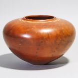 Robert G. Woods (American), Turned and Inlaid Cherry Wood Vase, 1991, height 6.9 in — 17.5 cm, diame