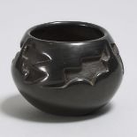 Flora Naranjo (American 1914-2000), PUEBLO CAVED AND POLISHED BLACK WARE COILED POTTERY JAR, SANTA C