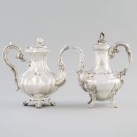 Two French Silver Coffee Pots, 20th century, height 9.8 in — 25 cm; 9.1 in — 23 cm (2 Pieces)