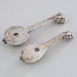 Two Dutch Silver Mandolin-Form Perfume Bottles, c.1900, length 4.8 in — 12.2 cm; 4 in — 10.1 cm (2 P