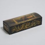 Jennens & Bettridge Painted Black Lacquer Papier Maché Glove Box, c.1870, length 9.75 in — 24.8 cm