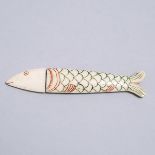 Victorian Fish Form Bone Sewing Needle Case, 19th century, length 3.9 in — 9.8 cm