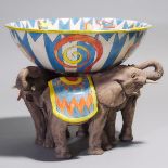 Dan and Nisha Ferguson (Canadian, b.1965 and 1966), Large 'Circus Life' Bowl on Elephant Stand, 1993