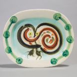 ‘Chouette’ (Wood Owl), Pablo Picasso (1881-1973), Ceramic Platter, 71/200, c.1948, 12.6 x 15.4 in —