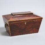 Large Early Victorian Satinwood Strung Flame Mahogany Work Box, c.1840, 8.5 x 14.5 x 9.5 in — 21.6 x