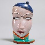 Austrian Goldscheider-Style Glazed Earthenware Mask of a Young Woman, early 20th century, height 7.2