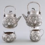 Anglo-Indian Silver Tea Service, c.1898, largest height 8.2 in — 20.8 cm (4 Pieces)